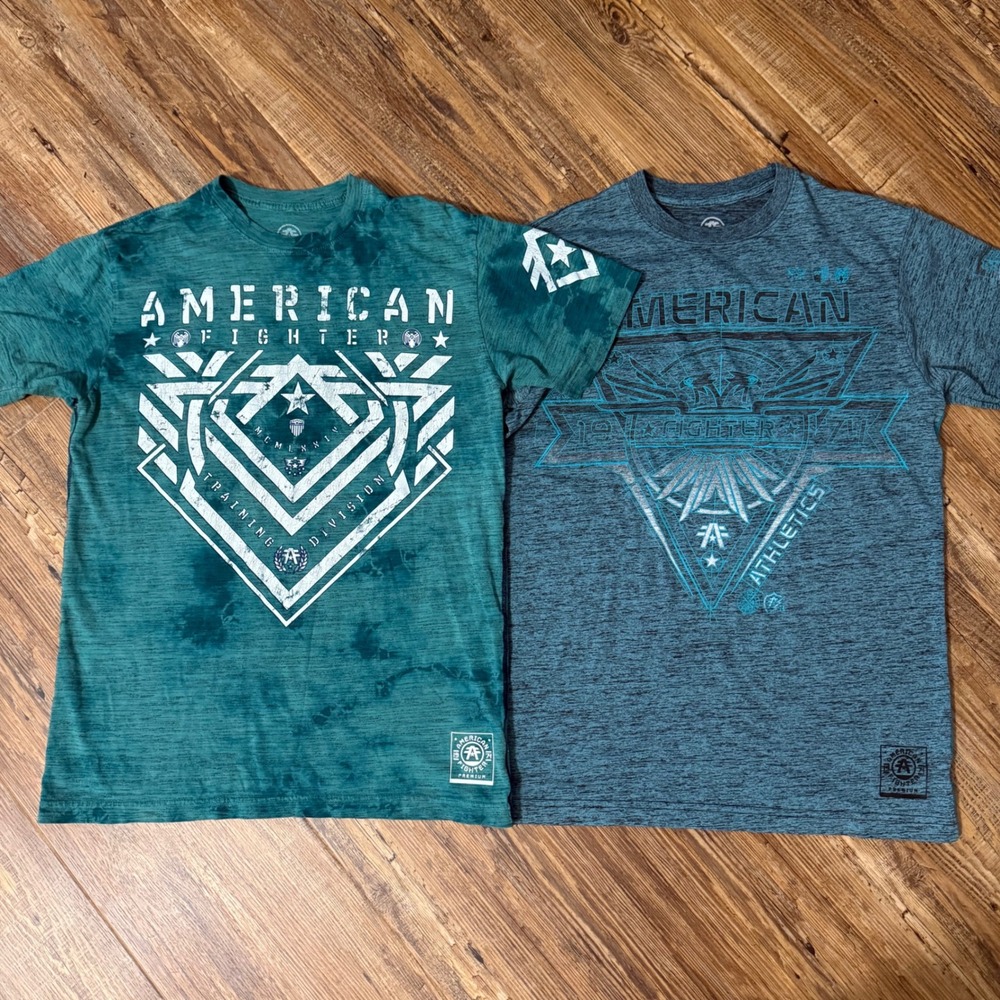 American Fighter T-Shirt Mens Medium Blue Green Training Division Tee BKE MMA